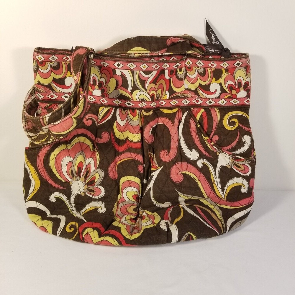 Vera Bradley Morgan Puccini Purse Shoulder Bag Brown Red Floral Diamonds